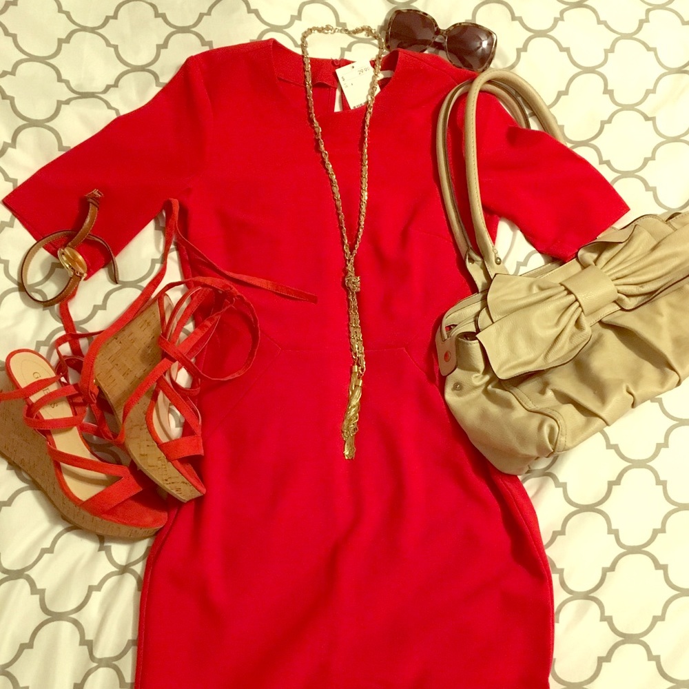 NWT H&M True Red pencil dress with sexy back slit